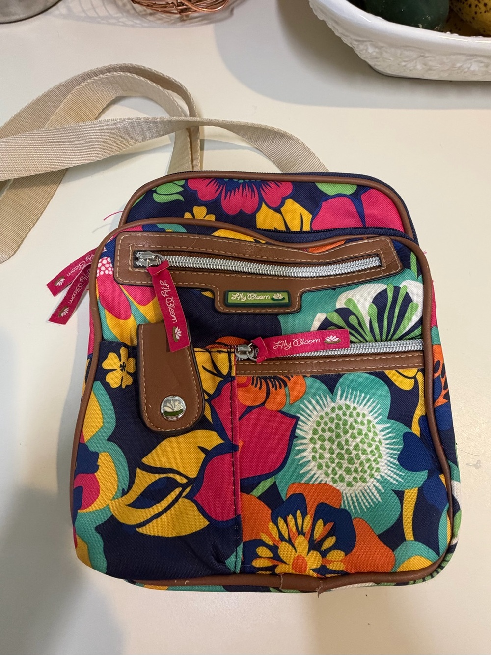 Lily Bloom Navy Floral Crossbody Bag with Bright Multi Accents